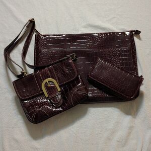 Women's Synthetic Leather Laptop Bag Set – Includes Matching Purse and Wallet